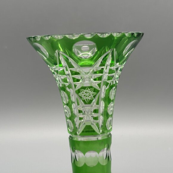 Vintage Emerald Green Cut-to-Clear Bohemian Crystal Vase Czech Overlay - Picture 3 of 10